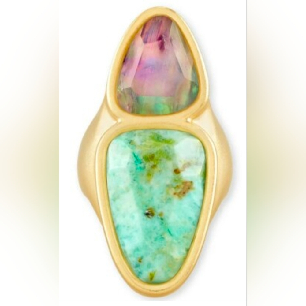 Kendra Scott Margot Gold Sea Green Mix Cocktail Ring Size 7 NWT